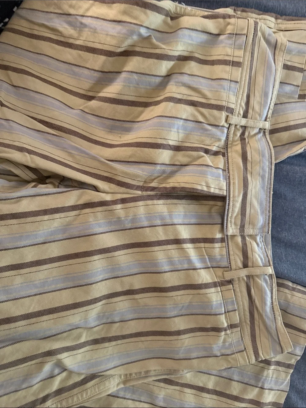 J. Crew Ankle-Length Striped Cropped Pants in Tan, Brown and Light Blue
